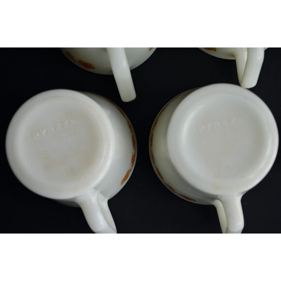 Pyrex Butterfly Gold Milk Glass Coffee Mugs Lot of 4 Vintage - Picture 6 of 6